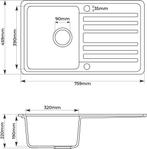 Spoelbak - Wasbak - Keuken - Graniet - 76x22x46 cm - Zilver, Huis en Inrichting, Verzenden, Zo goed als nieuw