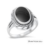 Zilveren zwarte sierlijke agaat ring, Verzenden, Nieuw, Zilver