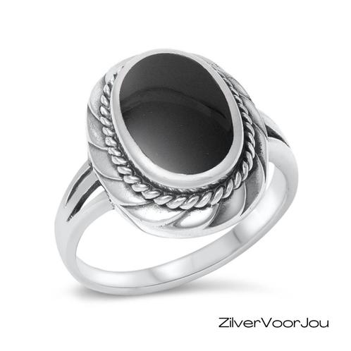 Zilveren zwarte sierlijke agaat ring, Sieraden, Tassen en Uiterlijk, Ringen, Nieuw, Verzenden