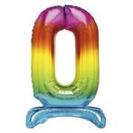 Regenboog Cijfer Ballon 0 Jaar Met Standaard 76cm, Verzenden, Nieuw