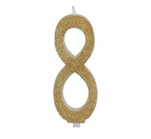 Gouden Kaars 8 Jaar Glitter 12,5cm, Hobby en Vrije tijd, Feestartikelen, Nieuw, Verzenden