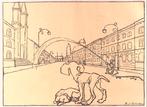 Twee honden op de weg (lijst optie, antiek-woonaccessoires), Antiek en Kunst, Verzenden