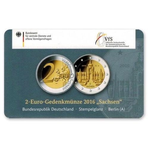 Duitsland 2 Euro Sachsen 2016 Coincard A, Postzegels en Munten, Munten | Europa | Euromunten, Verzenden