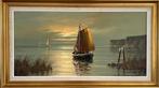 Europese school (XX) - Coastal scene with fishing boats and