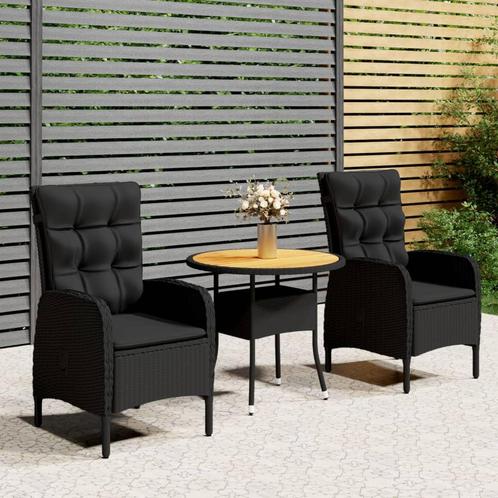 vidaXL 3-delige Bistroset poly rattan zwart, Tuin en Terras, Tuinsets en Loungesets, Nieuw, 2 zitplaatsen, Rotan, Verzenden