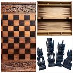 Schaakspel - Ajedrez y Backgammon de madera tallada - Hout, Antiek en Kunst