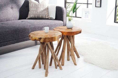 Exclusieve bijzettafel ROOT 30cm natuurlijk teak massief, Huis en Inrichting, Tafels | Sidetables, Ophalen of Verzenden