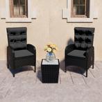 vidaXL 3-delige Bistroset poly rattan en glas zwart, Verzenden, Nieuw, Rotan