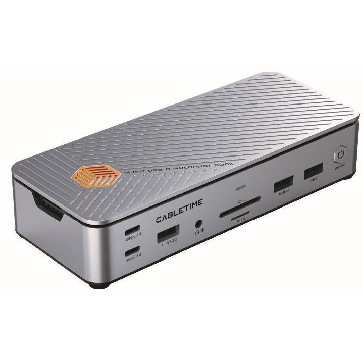 Cabletime – 8K USB C – 15 in 1 Docking Station – 3 monitoren, Computers en Software, Dockingstations, Docking station, Nieuw, Laptop