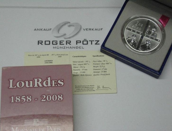 2008 Frankreich 1,50 Euro zilver Lourdes Pp mit beiden Pa..., Postzegels en Munten, Munten | Europa | Euromunten, Verzenden