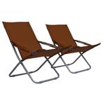 vidaXL Strandstoelen 2 st inklapbaar stof bruin, Tuin en Terras, Tuinstoelen, Verzenden, Nieuw