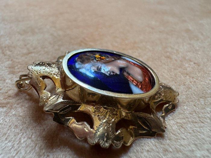 Broche - 14 karaat Geel goud - Enamel d. Art, Sieraden, Tassen en Uiterlijk, Antieke sieraden