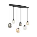 Hanglamp zwart met amber en smoke en helder glas 6-lichts -, Huis en Inrichting, Lampen | Hanglampen, Nieuw, Metaal, Art Deco
