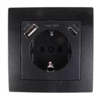 Benson Stopcontact met randaarde en USB A/C - Inbouw - Zwart, Doe-het-zelf en Verbouw, Elektra en Kabels, Ophalen of Verzenden