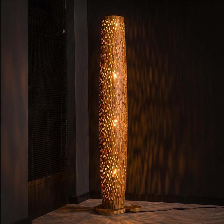 *WOONWINKEL* Houten Vloerlamp Teak Large, Huis en Inrichting, Lampen | Vloerlampen, Nieuw, Verzenden