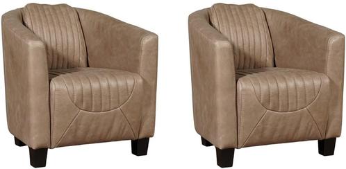 Taupe leren landelijke kuipstoel - poot hout zwart - Vintag, Huis en Inrichting, Fauteuils, 50 tot 75 cm, 75 tot 100 cm, Nieuw