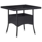 vidaXL Tuintafel poly rattan en glas zwart, Verzenden, Nieuw