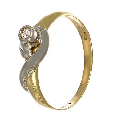Ring - 18 karaat Geel goud, Witgoud - 0.05ct. tw. Diamant, Sieraden, Tassen en Uiterlijk, Ringen
