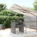 vidaXL 5-delige Tuinbarset met kussens poly rattan grijs, Verzenden, Nieuw, Rotan, 4 zitplaatsen