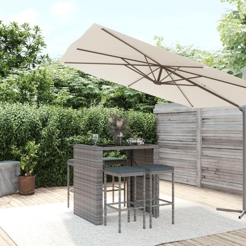vidaXL 5-delige Tuinbarset met kussens poly rattan grijs, Tuin en Terras, Tuinsets en Loungesets, Nieuw, 4 zitplaatsen, Rotan