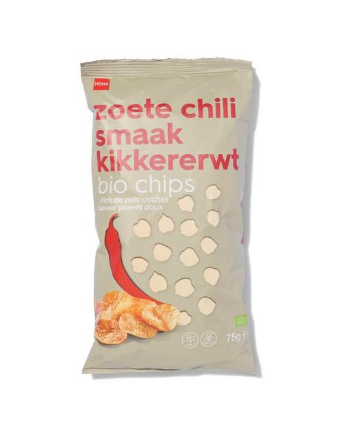 HEMA Bio kikkererwtenchips zoete chili 75gram 2e halve prijs, Diversen, Levensmiddelen, Verzenden