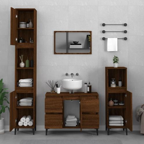 vidaXL 3-delige Badkamermeubelset bewerkt hout bruin, Huis en Inrichting, Badkamer | Badkamermeubels, Nieuw, Verzenden