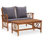 vidaXL 2-delige Loungeset met kussens massief acaciahout, 2 zitplaatsen, Verzenden, Nieuw, Loungeset