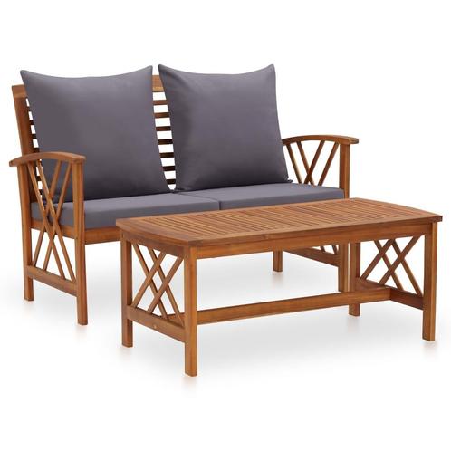 vidaXL 2-delige Loungeset met kussens massief acaciahout, Tuin en Terras, Tuinsets en Loungesets, Loungeset, Nieuw, 2 zitplaatsen