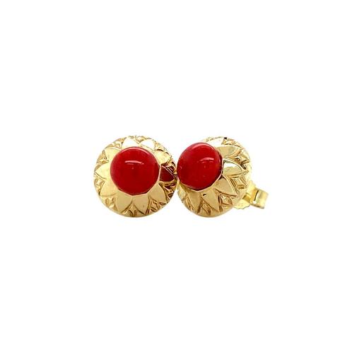 Gouden oorstekers met bloedkoraal 14 krt, Sieraden, Tassen en Uiterlijk, Oorbellen, Nieuw, Ophalen of Verzenden