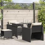 vidaXL 4-delige Loungeset met kussens poly rattan zwart, Verzenden, Nieuw, Rotan, Loungeset