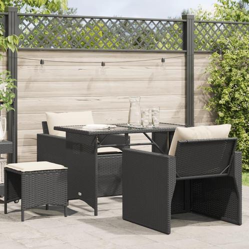 vidaXL 4-delige Loungeset met kussens poly rattan zwart, Tuin en Terras, Tuinsets en Loungesets, Loungeset, Nieuw, Rotan, Verzenden