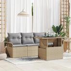 vidaXL 5-delige Tuinbankenset met kussens poly rattan beige, Verzenden, Nieuw, Rotan