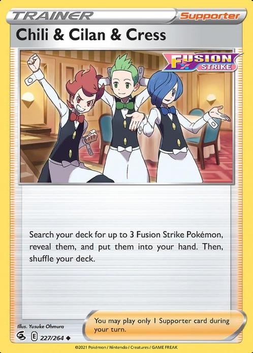 Trainer Chili & Cilan & Cress 227/264 (Fusion Strike), Hobby en Vrije tijd, Verzamelkaartspellen | Pokémon, Losse kaart, Nieuw