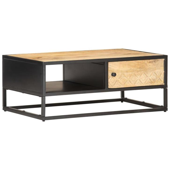 vidaXL Salontafel met bewerkte deur 90x55x36 cm ruw, Huis en Inrichting, Tafels | Salontafels, 50 tot 100 cm, Nieuw, Overige houtsoorten