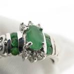 10 Krt. Ring met smaragd en diamant (dames sieraden), Ophalen of Verzenden, Goud, Met edelsteen