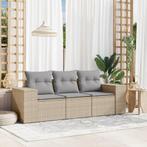 vidaXL 3-delige Loungeset met kussens poly rattan beige, Tuin en Terras, Verzenden, Nieuw, Rotan, Loungeset