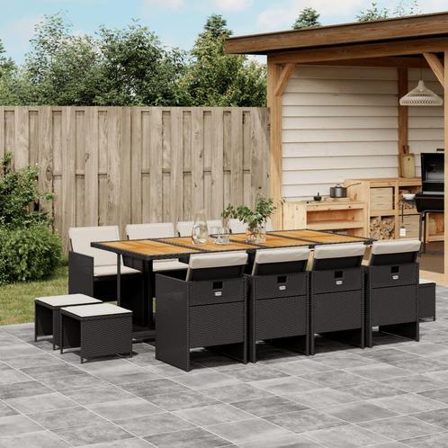 vidaXL 13-delige Tuinset met kussens poly rattan zwart, Tuin en Terras, Tuinsets en Loungesets, Tuinset, Nieuw, 2 zitplaatsen