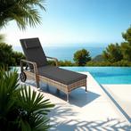 Wicker ligbed met wielen - natuur/donkergrijs, Verzenden, Nieuw