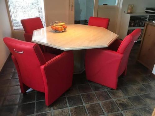 Set van 4 leren eetkamerfauteuils - met armleuning en wieltj, Huis en Inrichting, Stoelen, Overige kleuren, Nieuw, Leer, Ophalen of Verzenden