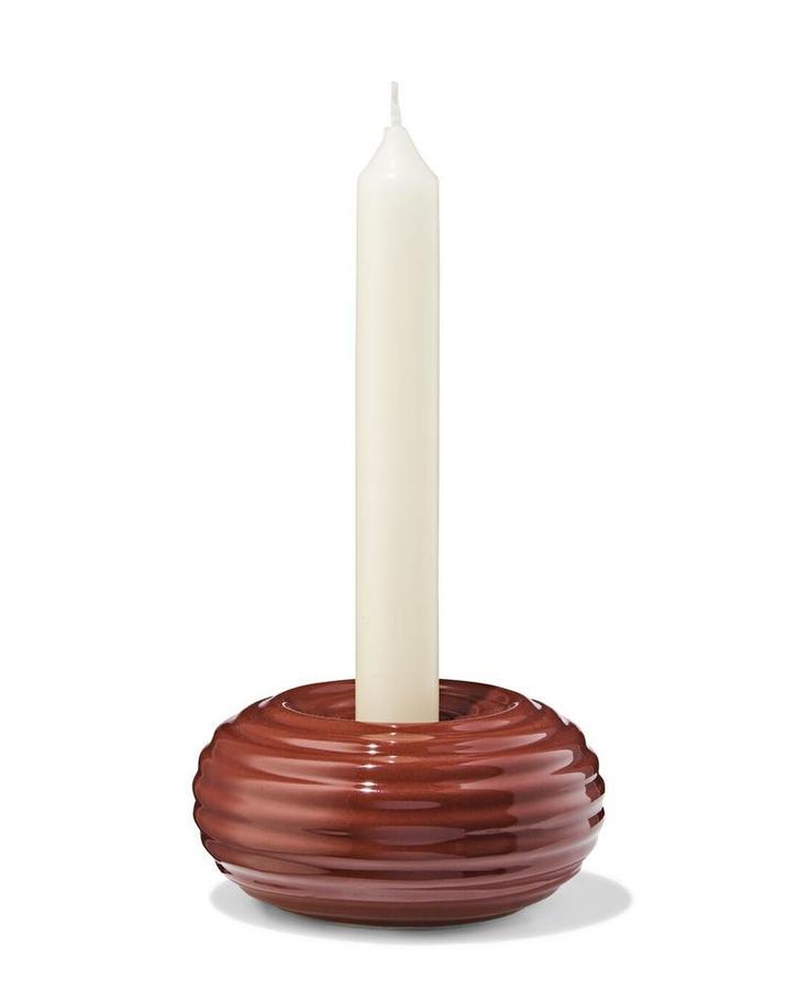 HEMA Kandelaar 9.7x20cm keramiek ribbel bruin, Huis en Inrichting, Woonaccessoires | Kandelaars en Kaarsen, Nieuw, Verzenden