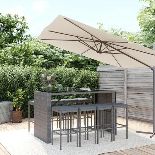 vidaXL 9-delige Tuinbarset met kussens poly rattan grijs, Tuin en Terras, Tuinsets en Loungesets, Nieuw, 8 zitplaatsen, Rotan