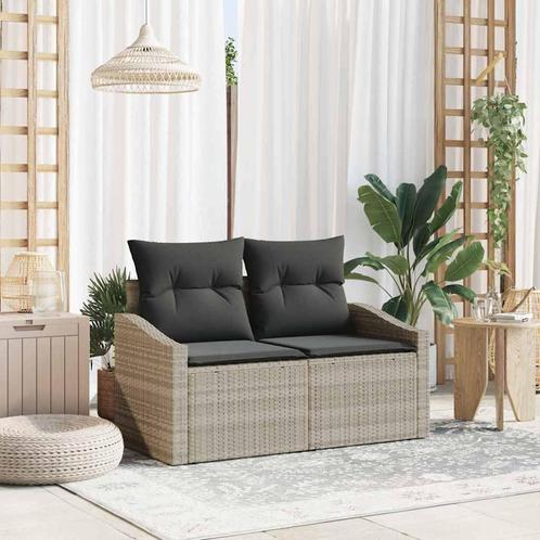 vidaXL 2-Zits Tuinbank met Opslag & Kussens Grijs Poly, Tuin en Terras, Tuinsets en Loungesets, Nieuw, Rotan, Verzenden