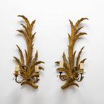 Wandkandelaar (2) - blad - Hout, geblingd smeedijzer -