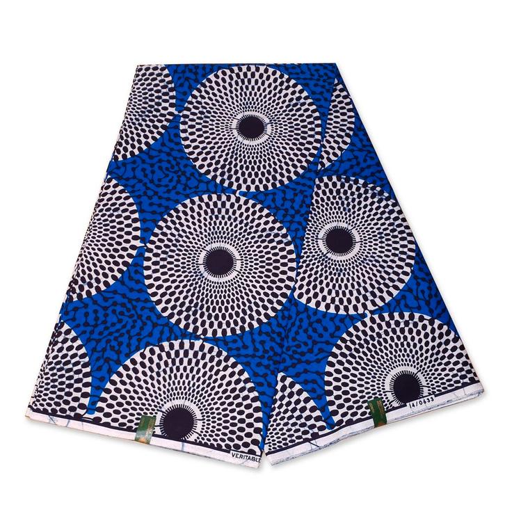 VLISCO stof Hollandais Afrikaanse Wax print - Blauw / Witte, Hobby en Vrije tijd, Stoffen en Lappen, Nieuw, Ophalen of Verzenden