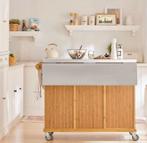 Keukeneiland 115 cm – Bamboe Kast en RVS Uitschuifblad, Huis en Inrichting, Keuken | Keukenelementen, Verzenden, Nieuw