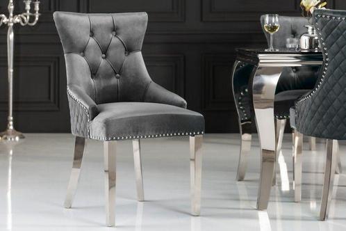 Elegante stoel CASTLE DELUXE grijs fluwelen leeuwenkop, Huis en Inrichting, Stoelen, Ophalen of Verzenden