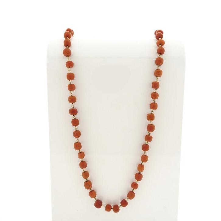 Bloedkoraal kralenketting met gouden slot, Sieraden, Tassen en Uiterlijk, Kettingen, Overige kleuren, Gebruikt, Met edelsteen