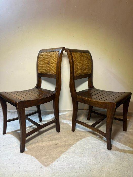 Fauteuil - Fauteuils met Gebogen Design en Rieten Leuning -, Antiek en Kunst, Kunst | Designobjecten