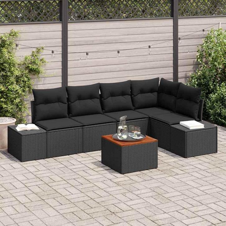 vidaXL Tuin Sofa Set met kussen 6 pcs Zwart Poly riet, Tuin en Terras, Tuinsets en Loungesets, Nieuw, Rotan, Verzenden