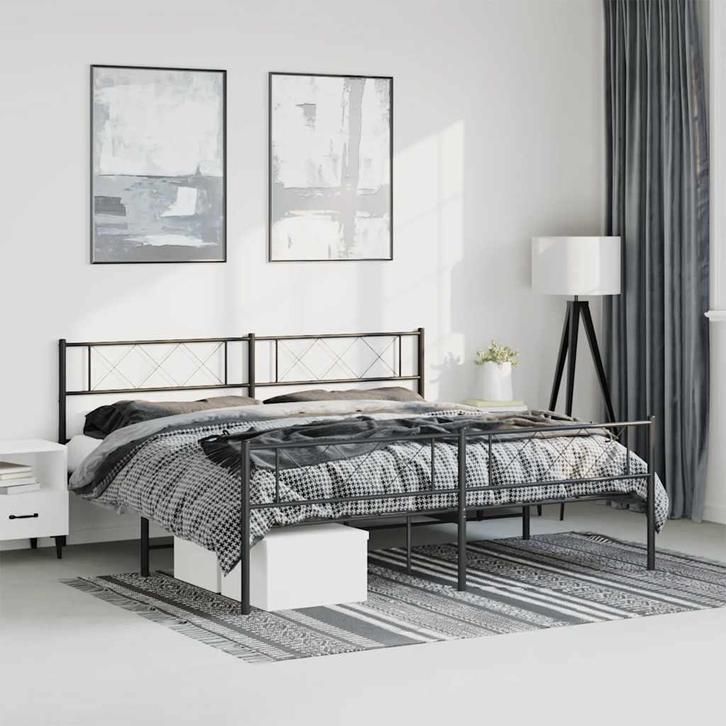 vidaXL Bedframe met hoofd- en voeteneinde metaal zwart, Huis en Inrichting, Slaapkamer | Bedden, Zwart, Nieuw, Metaal, Tweepersoons